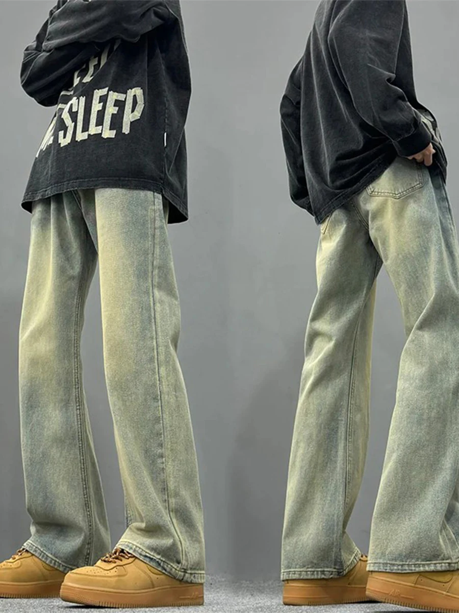 

Retro High Waist Men's Denim Jeans Fce Lined Elevate Slimming Trousers Long Straight Leg Pants for Tall Guys Winter Faion