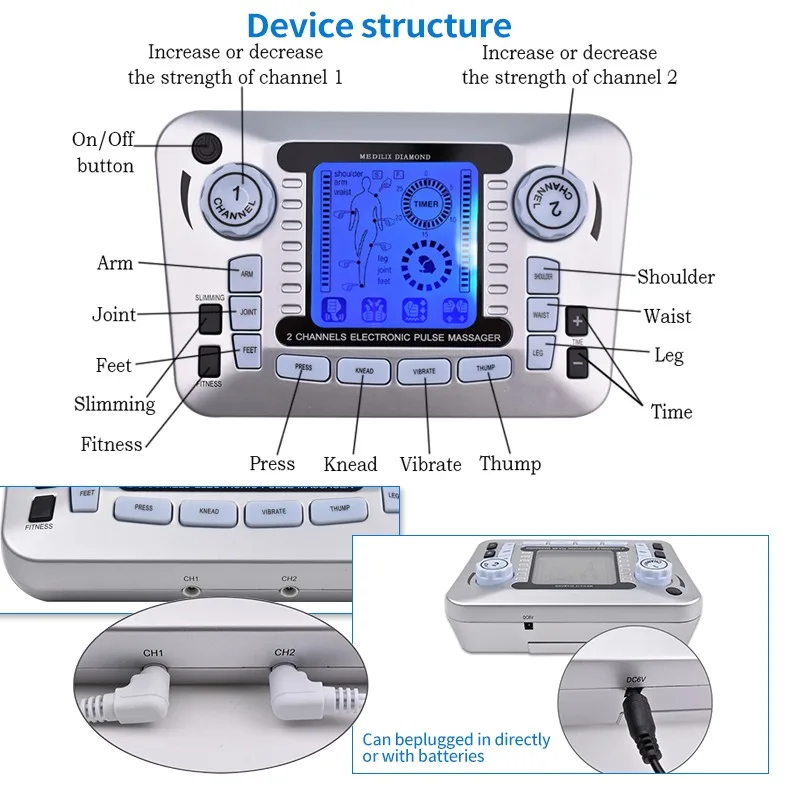 Electric Pulse Soother Ten EMS Muscle Stimulator 12 Mode Digital Therapy Machine Soothing Pain Relief Health Care