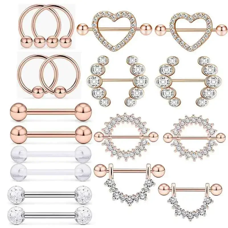 NONE 12 Teil/satz Edelstahl Rosa Herz Mond Nippel Piercing Kit Mode Kristall Sexy Nippel Ring Körper Schmuck PerforaМ Del Pezón 3