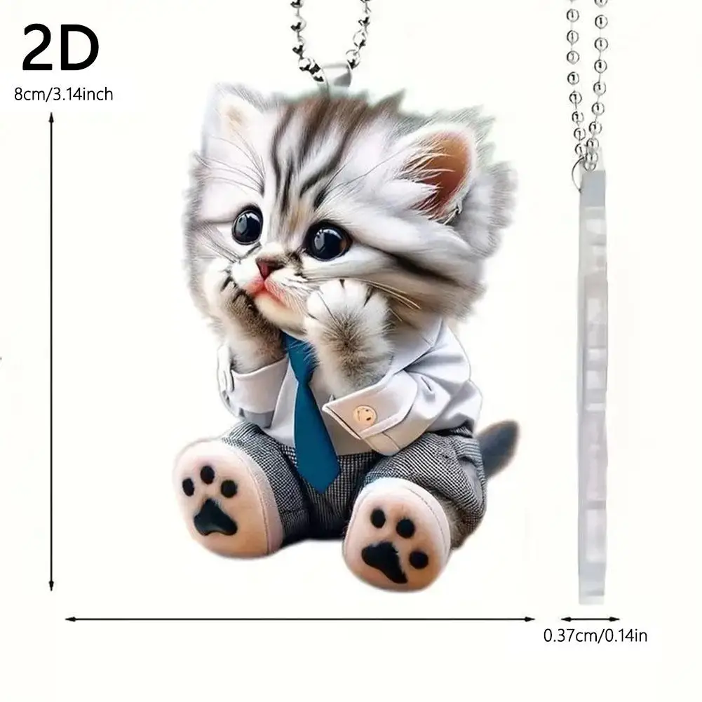 High-looking CUTE Adorable 2D Acrylic Flat Cat Pendant Or Cars Bags And Keys Hanging Ornament With Chain Cat-Shaped Keychain