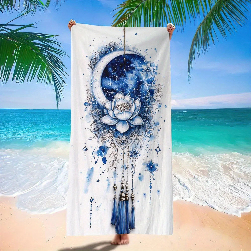 قطعة واحدة من من منشفة الشاطئ بنمط زهور اللوتس الساخنة، قماش بوليستر، قابلة للغسل في الغسالة، مناسبة لحمام السباحة والشاطئ والحمام