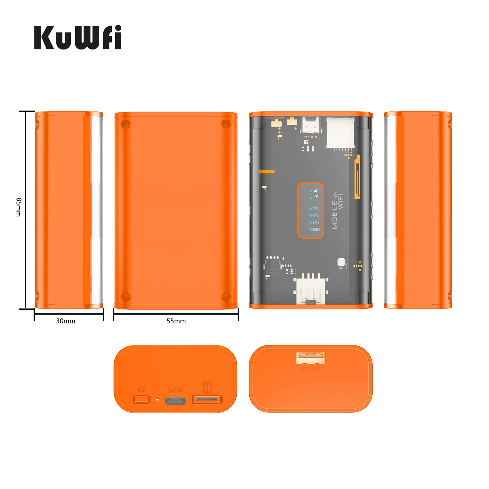 KuWFi 5200mAh 4G Mobile Router 150Mbps Proteble Travel LTE Router USB Output TypeC Charging Wireless WiFi Hotspot for 10 Users