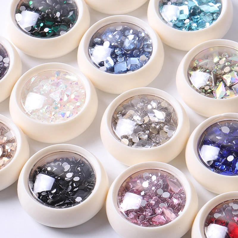 1Box Acrylic Rhinestones Nail Gem 3D Mixed Size Shape Crystal AB Flat Back Nail Rhinestone Colorful Nails Jewelry DIY Manicure