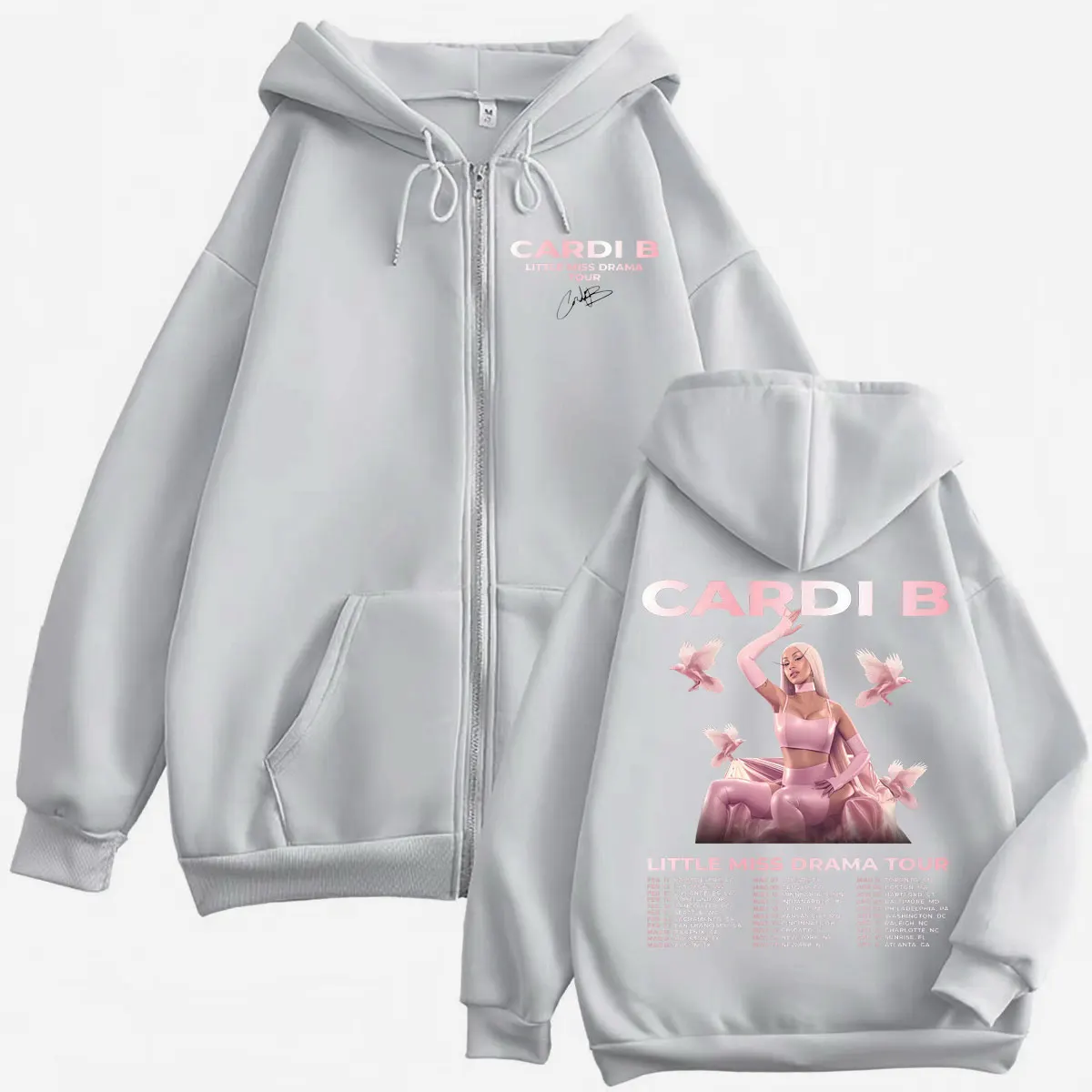 Rapper Cardi B Little Miss Drama Tour 2026 Zipper Hoodie Fashion Aesthetic Zip Up Sweatshirts Men Women Casual Loose Pullovers view 6