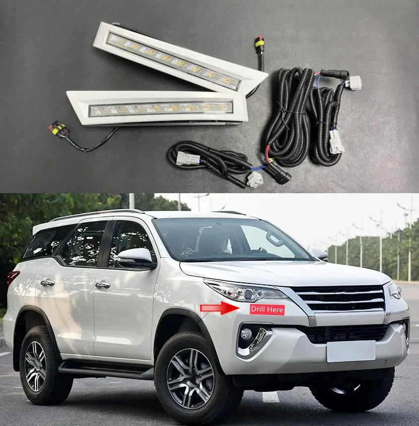 

Daytime Running Light For Toyota Hilux Fortuner AN120 AN130 2015-2021 Car Bumper Headlight Flashing Light Car LED DRL Fog Lamp