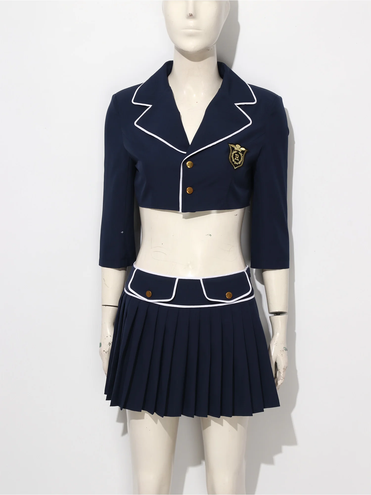 Women Schoolgirl Cosplay Costume 3/4 Sleeve Crop Blazer Jacket+Skirt JK School Uniform Anime Cosplay Halloween Theme Party Suit view 3