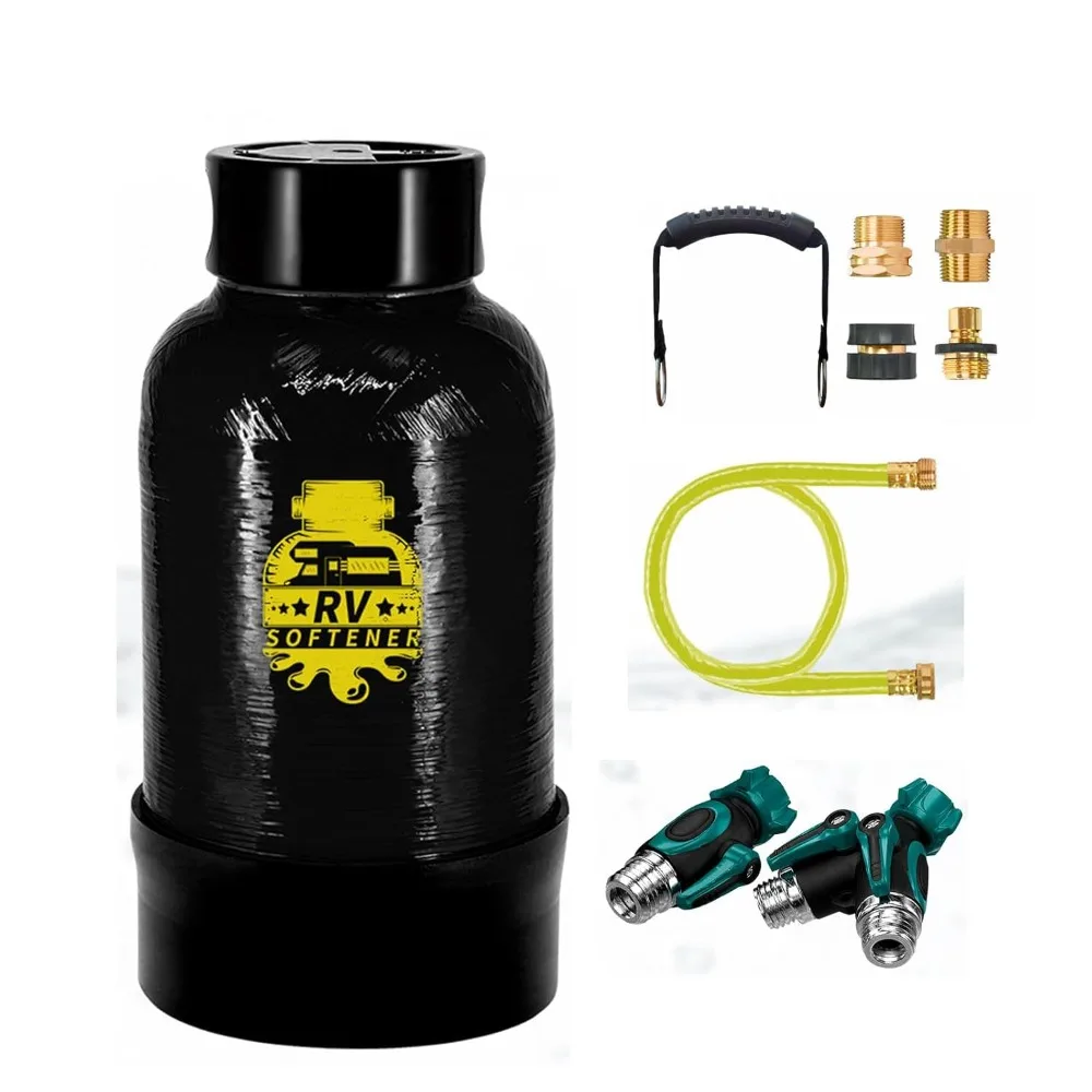 

RV Water Softener -16000 Grain Portable Water Softener with 3/4 "Brass Fitting and Custom Hose, Softened Hard Water Filter Syste