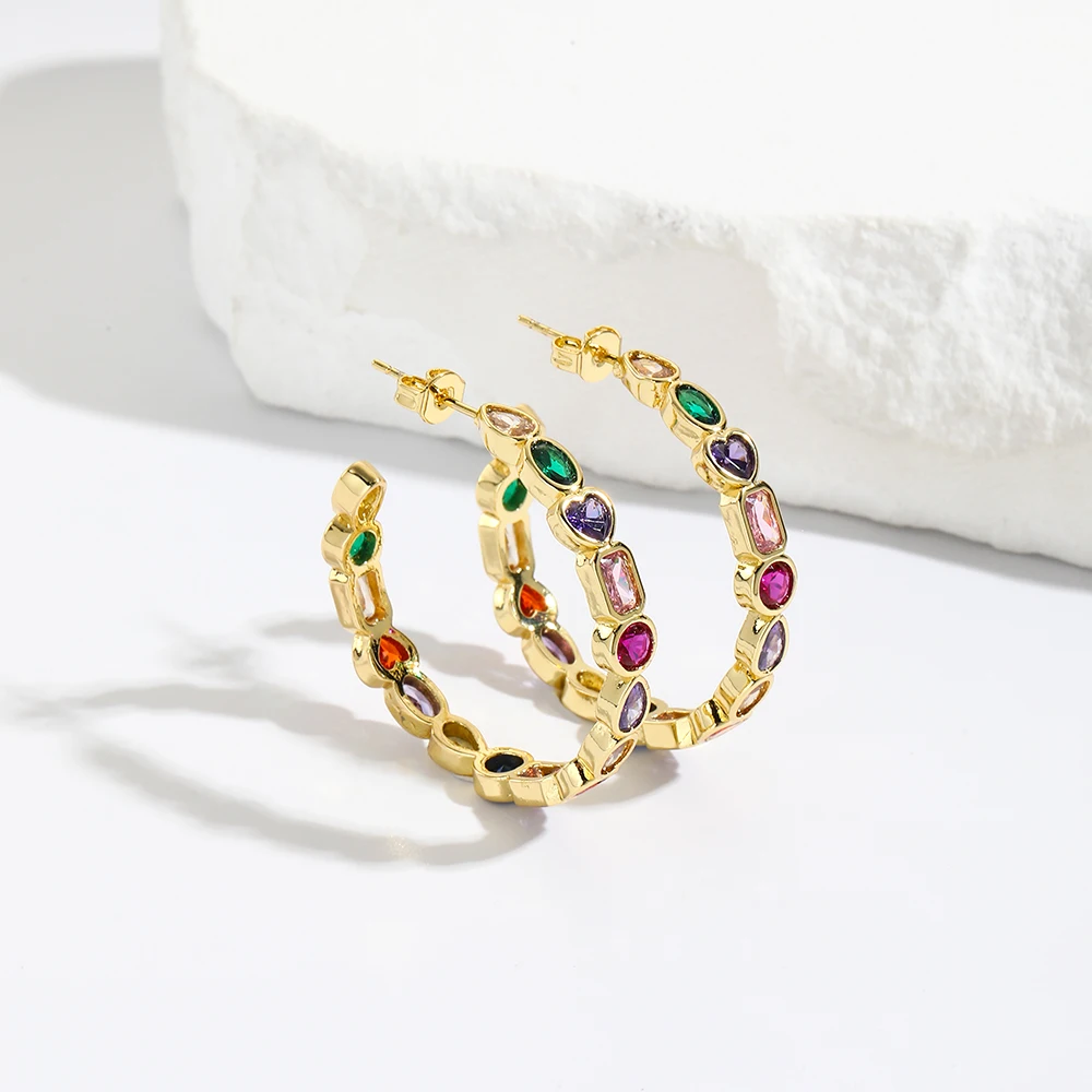 

New Bohemia Hoop Earrings For Women Female Big Colorful Pave CZ Boho Fashion Jewelry Round Earrings 2023 Trend