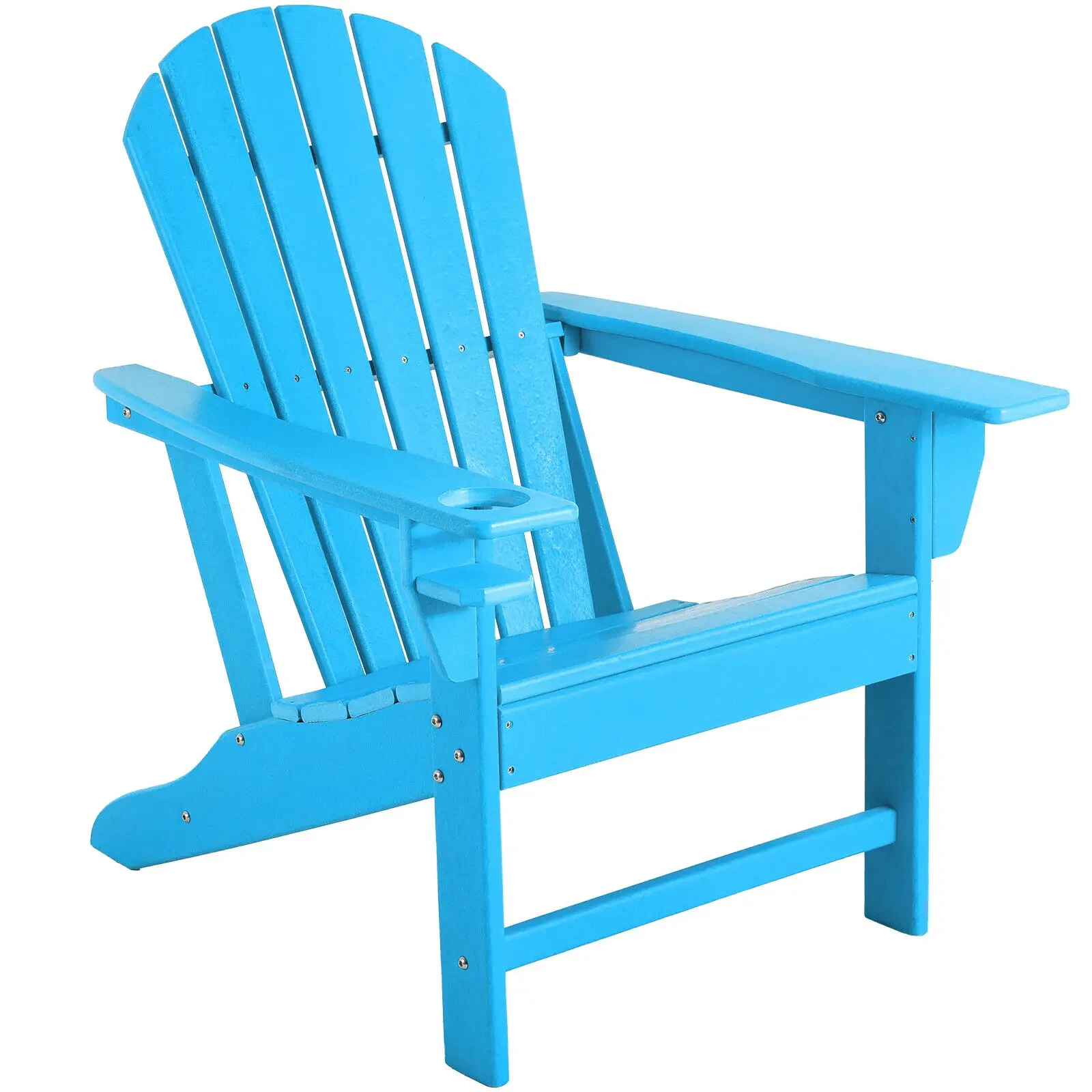 Adirondack Chair W/Cup Holder Weather Resistant Outdoor Lounge Garden Deck Blue