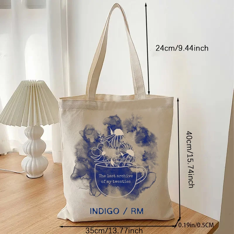 indigo rm Aesthetic Shopping Bag Totes Large Shopper Namjooning Tote Bag Canvas Tote Bag Shopping Bag Eco Friendly Bag Art Bag