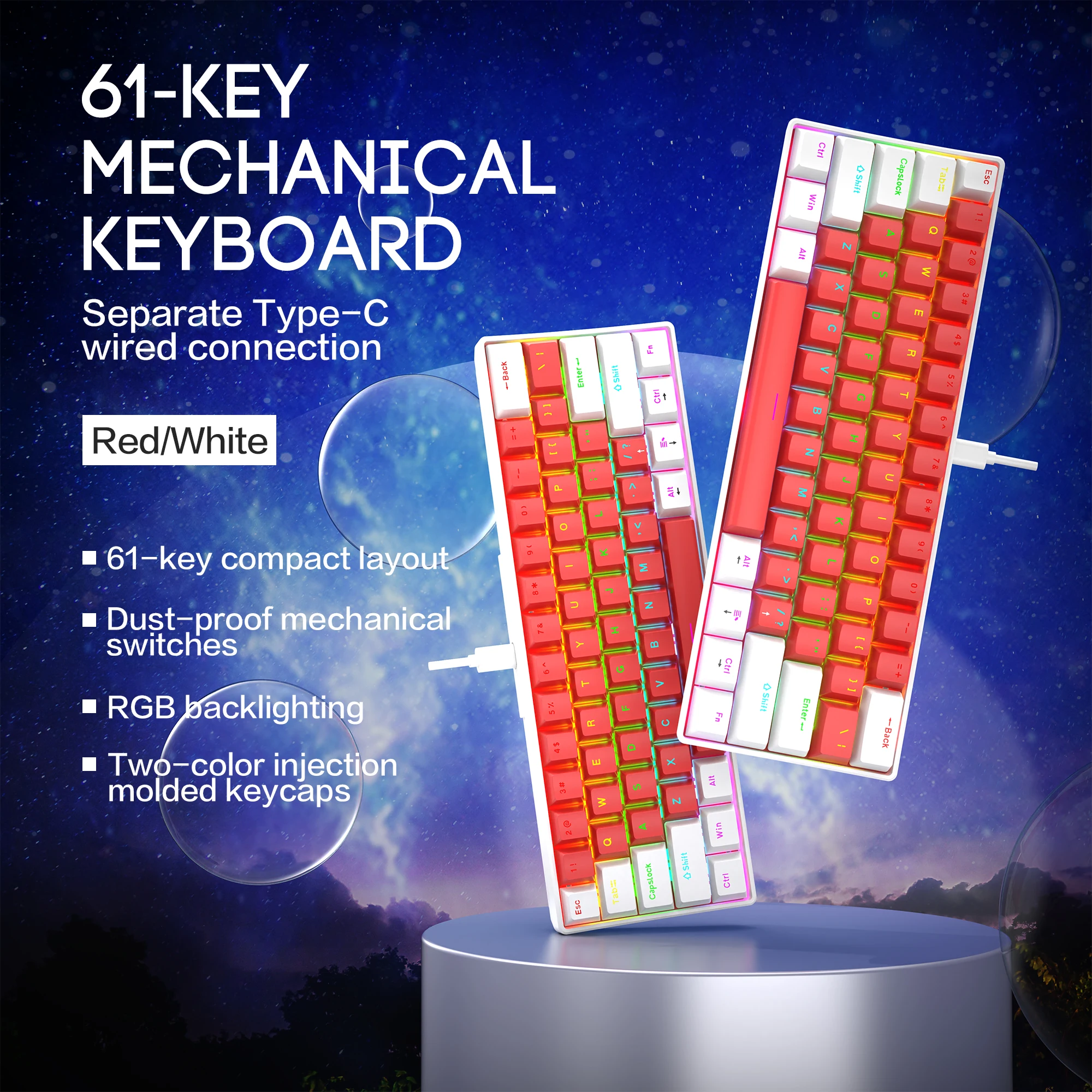 Massiera Meccanica da Musicia RGB con Design Compatto per PC portatile Tastiera da Ufficio 61 Cablata con Ergonomico