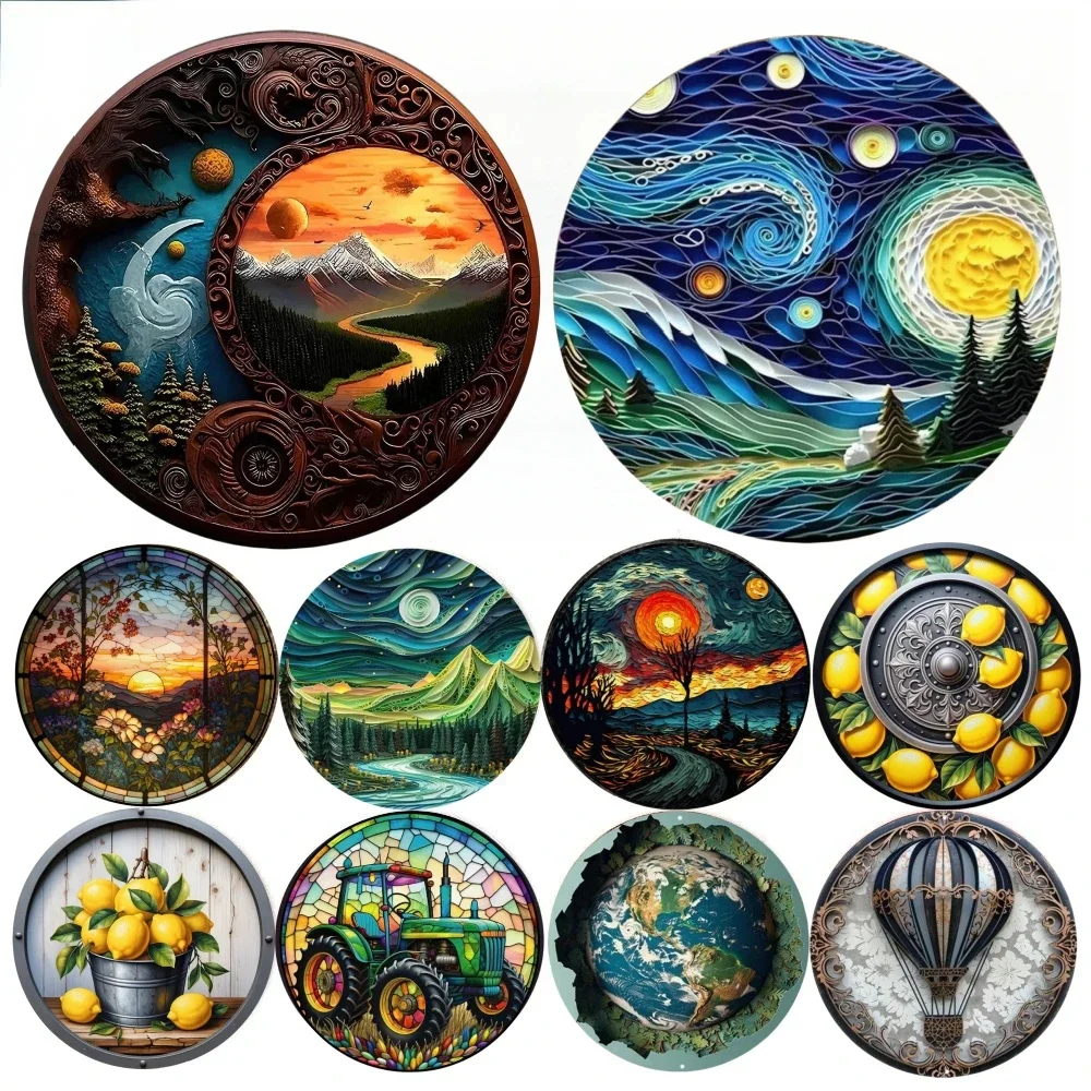 Runde Metall Aluminium Zeichen Kunst Malerei Kranz dekorative Platten Eingang Dekor Geschenk Maske Thema für Bar Club Home Zimmer Wand Dekor