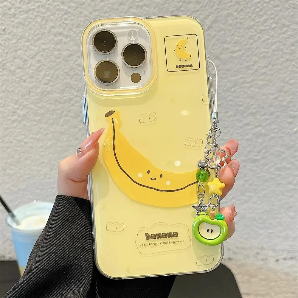Lustige Apfel-Bananen-Handyhülle für iPhone 11 12 13 14 15 16 17 18 Pro Max 16E Air 7 8 Plus mit süßem Frucht-Anhänger-Schlüsselanhänger – Detail 6