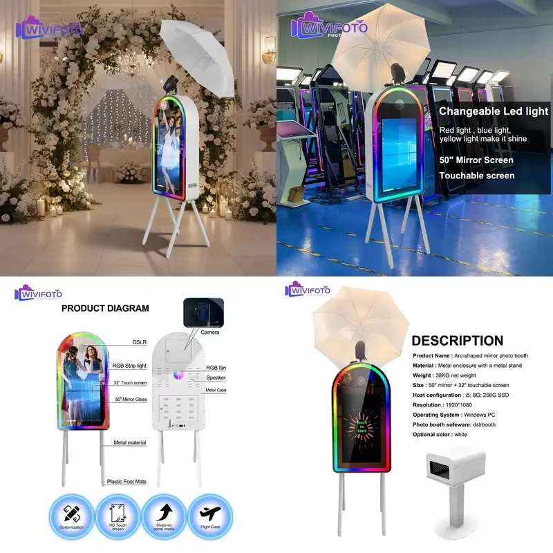 2026 Hot Magic Mirror Photo Booth Machine Kiosk Self Service Mirror DSLR Photo Booth With Printer