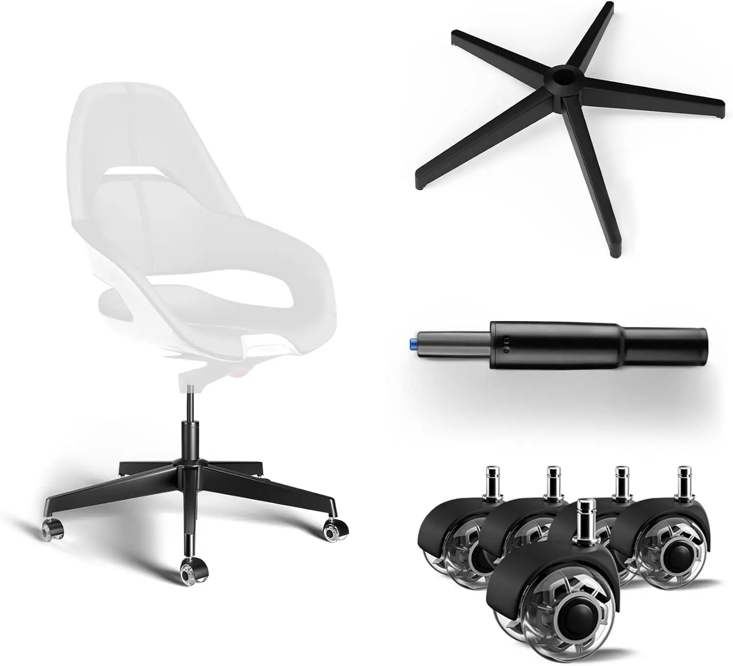 

Office Chair Base Replacement Bundles, Heavy Duty 2500 Lbs, Reinforced, With 5 Premium Caster Wheels And Gas Lift Cylinder, 4.7