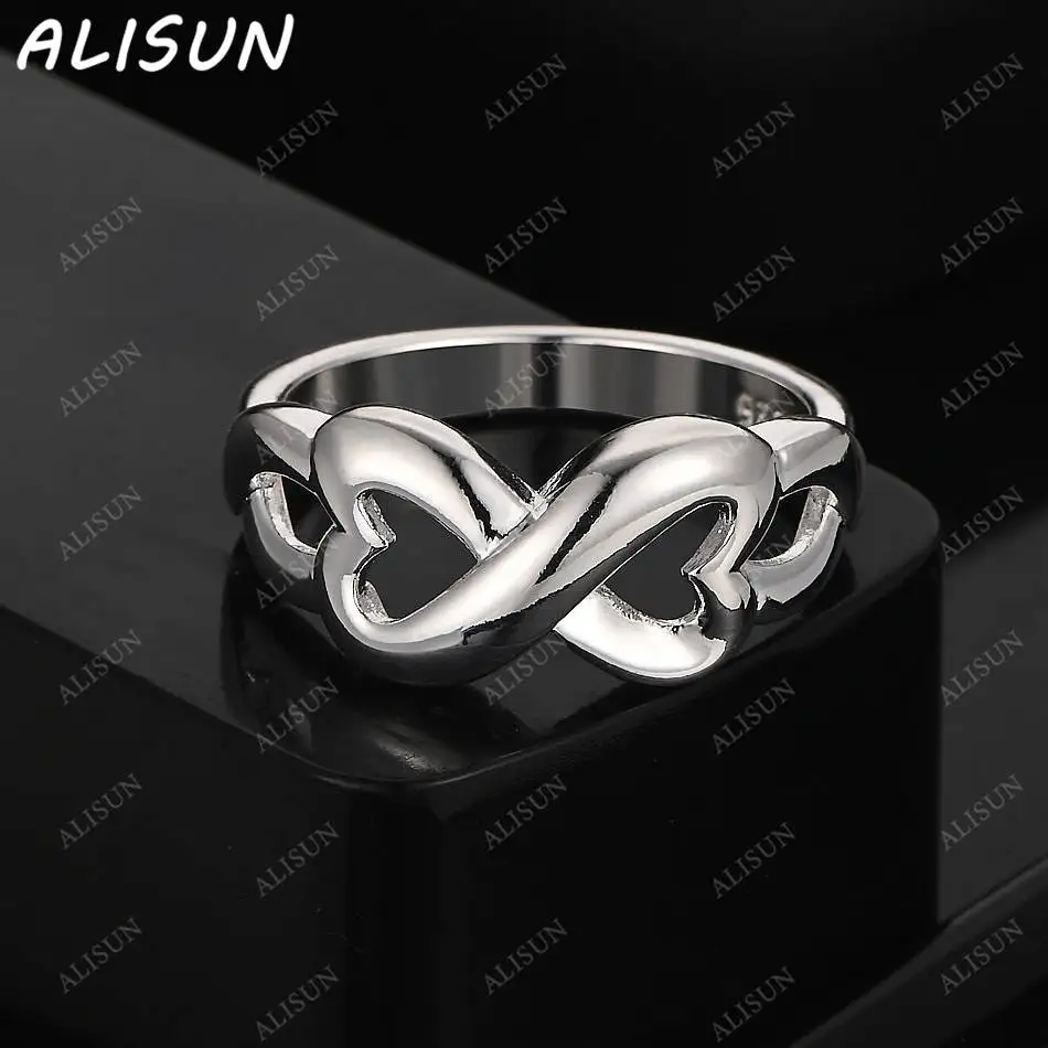 

ALISUN 925 Sterling Silver Size 7-10 Hearts Ring For Women Fashion Jewelry Charm Grace Noble Wedding Accessories