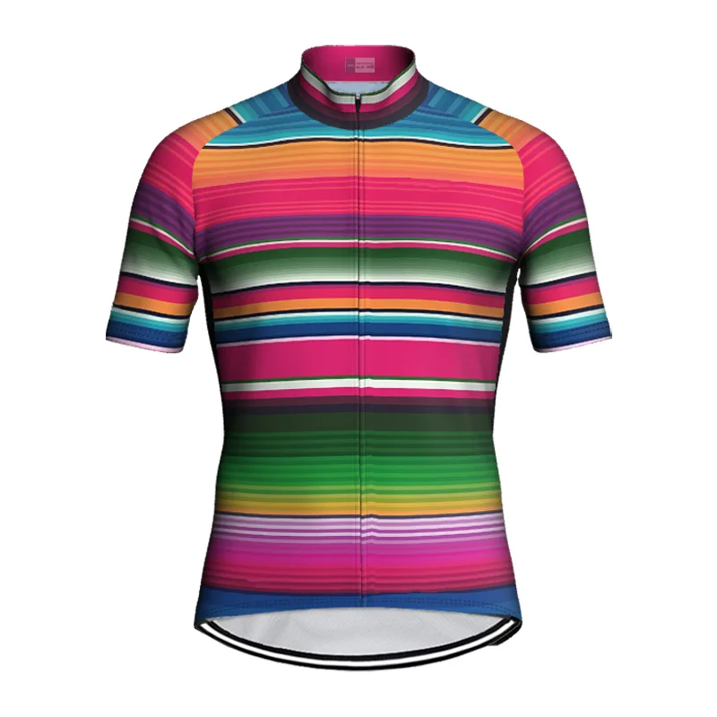 Summer Short Sleeve Road Jersey Rainbow Line Bicycle Jacket Run Climbing Shirt Clothes Cycling Bike Top Downhill Race Wear Ride