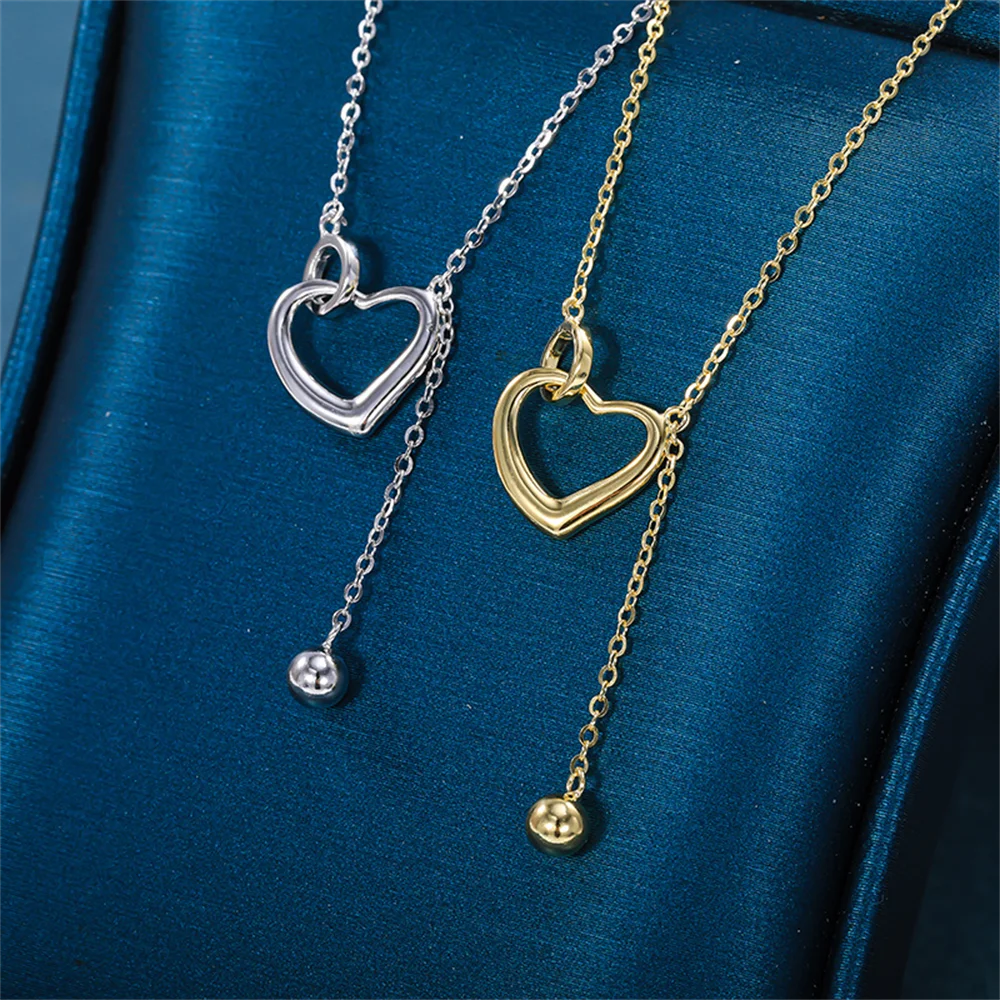 

S925 Silver Y-Shaped Collar, Hollow Heart Pendant Tassel, European & American Temperament Design Choker