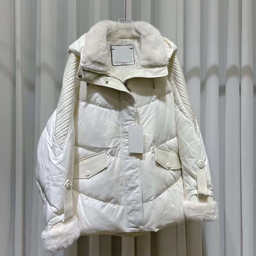 Puffer jacke mit Pelz haube Nerzfell Gänse daunen jacke weiblich Winter 2024 neuer Luxus Echtpelz Daunen mantel