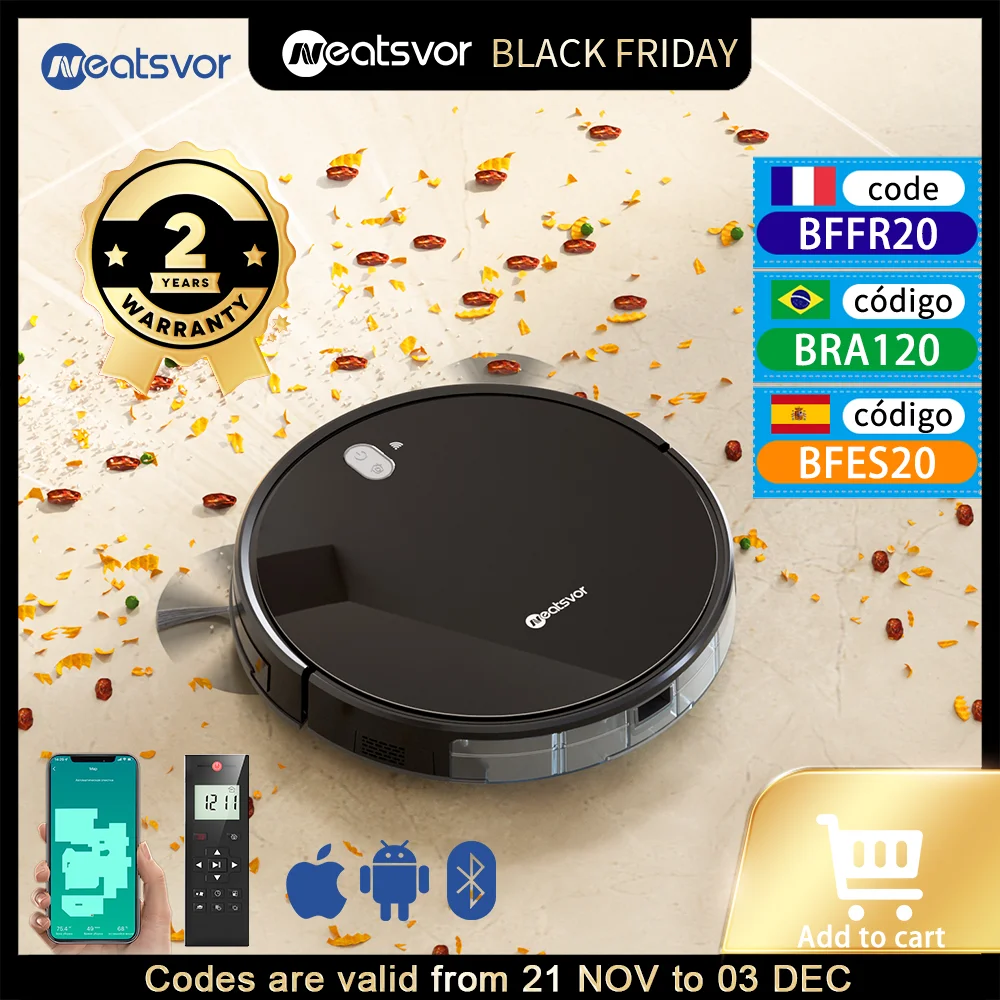 NEATSVOR x520 Robot Vacuum Cleaner 6000pa 5200 MAh Regular Automatic Charging For Sweeping and Mopping Smart Home