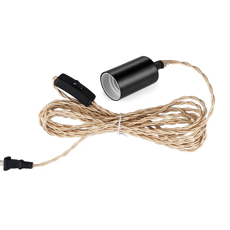 Twisted Cord With E27 Lamp Holder Rope Electrical Wire Plug Vintage twisted cable with ON OFF Switch Pendant light fixture