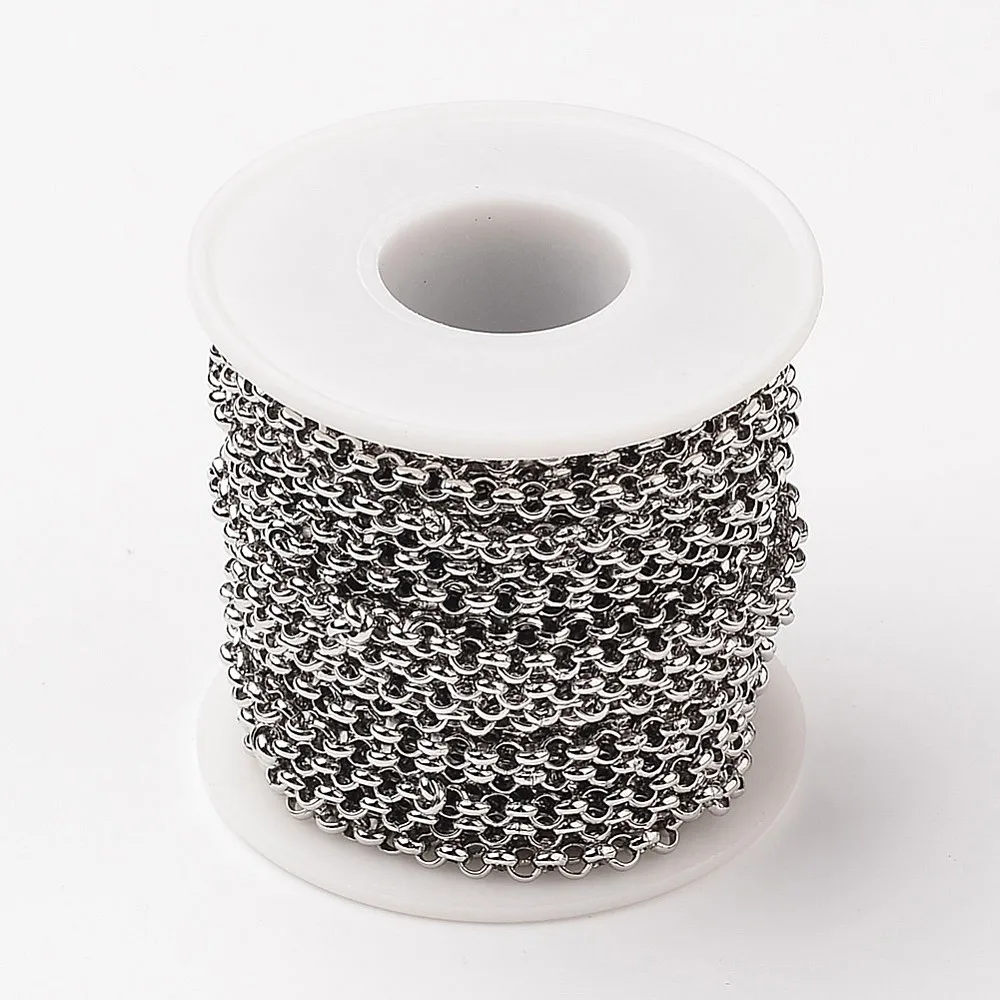

Рулон цепи Роло Белчер из нержавеющей стали 304, 10 м, устойчивый к потускнению, незапаянная, на катушке, для изготовления ожерелий, браслетов и ювелирных изделий