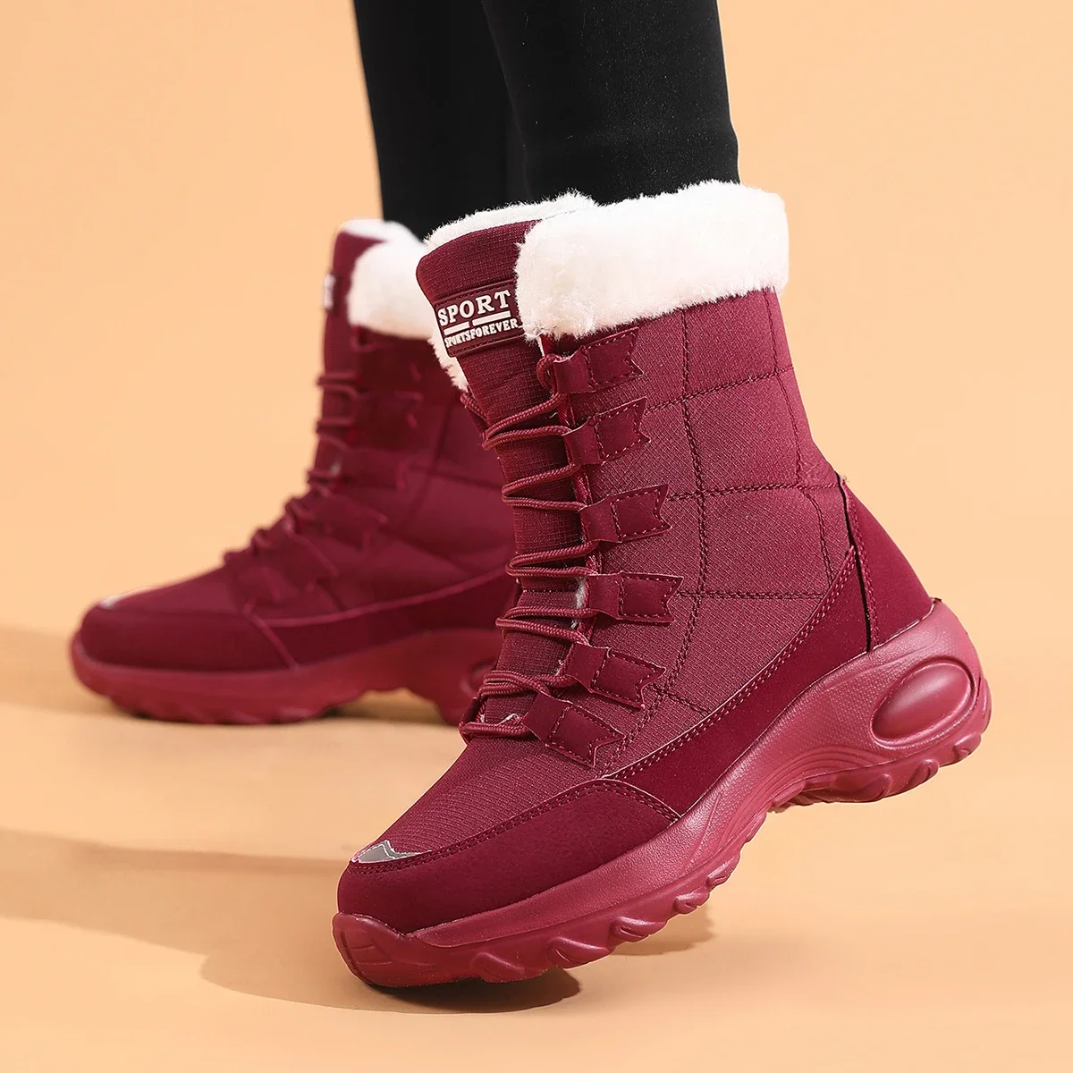 Women High Boots Platform Fur Warm Snow Boots Winter Shoes Waterproof Slip on Women Comfortable Outdoor Ankle Hiking Boots