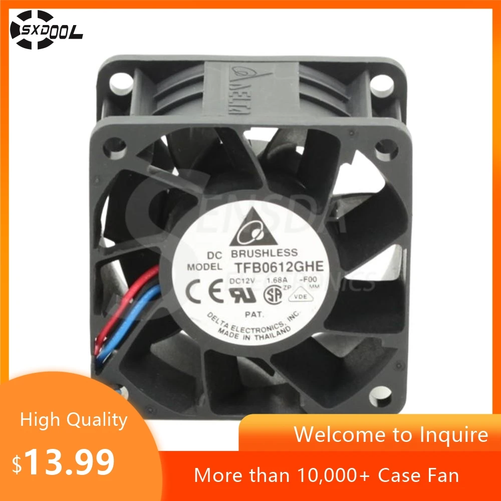 

60mm Case Fan for Delta TFB0612GHE 60mm 12V 1.68A High-Speed Cooling Fan 55.62CFM, 10000RPM, Industrial Server Case Cooling