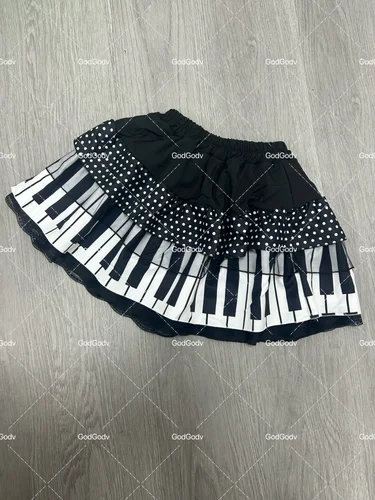 Imagen 2 del producto Faldas con teclas de Piano blancas y negras Vintage americanas Y2k, falda acampanada fruncida de cintura delgada para Mujer, novedad de verano 2021, estilo coreano Chic para Mujer