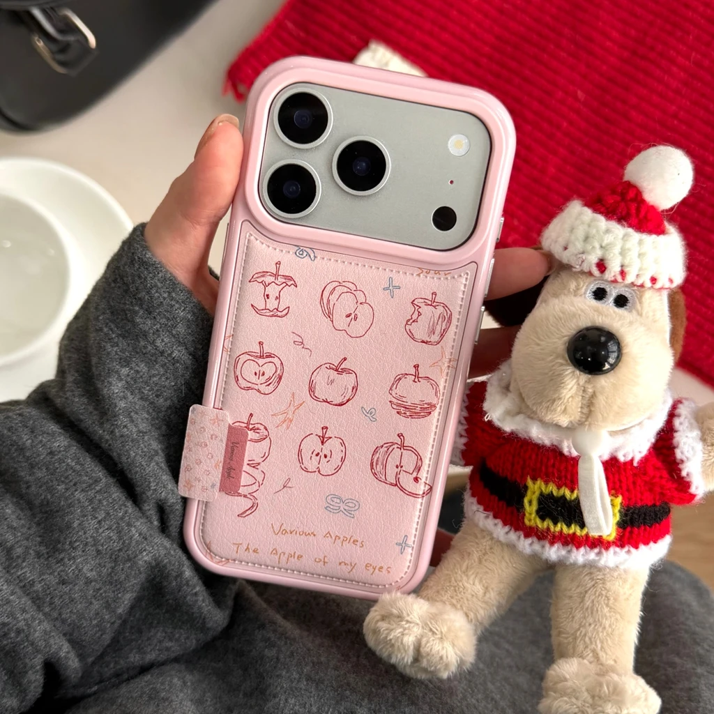 الوردي الجلود الاصطناعية أبل خط الكتابة على الجدران مع الحبل للصدمات واقية غطاء الهاتف آيفون 17 16 15 14 برو ماكس