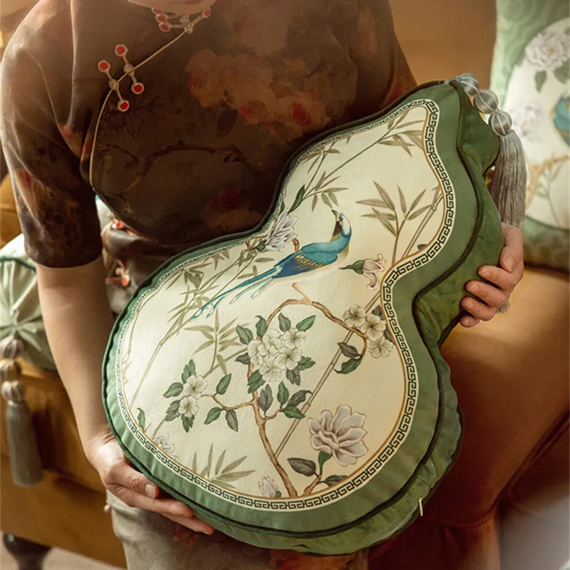 Irregularly Decorative Pillowcase New Chinese Velvet Oriental Vintage Cushion For Sofa Home Bed Tea Room Floral Bird Chinoiserie