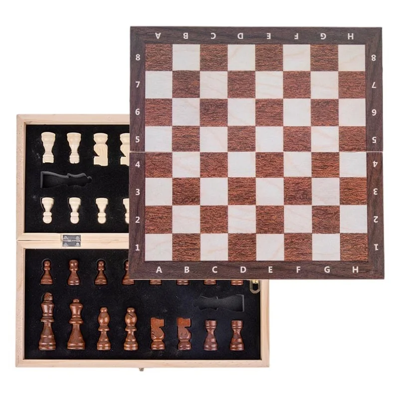 Luxury Wooden Chess Set With Magnetic Chessman Large Checkerboard Puzzle Board Game Portable Fold Travel Toys For Kids Adult