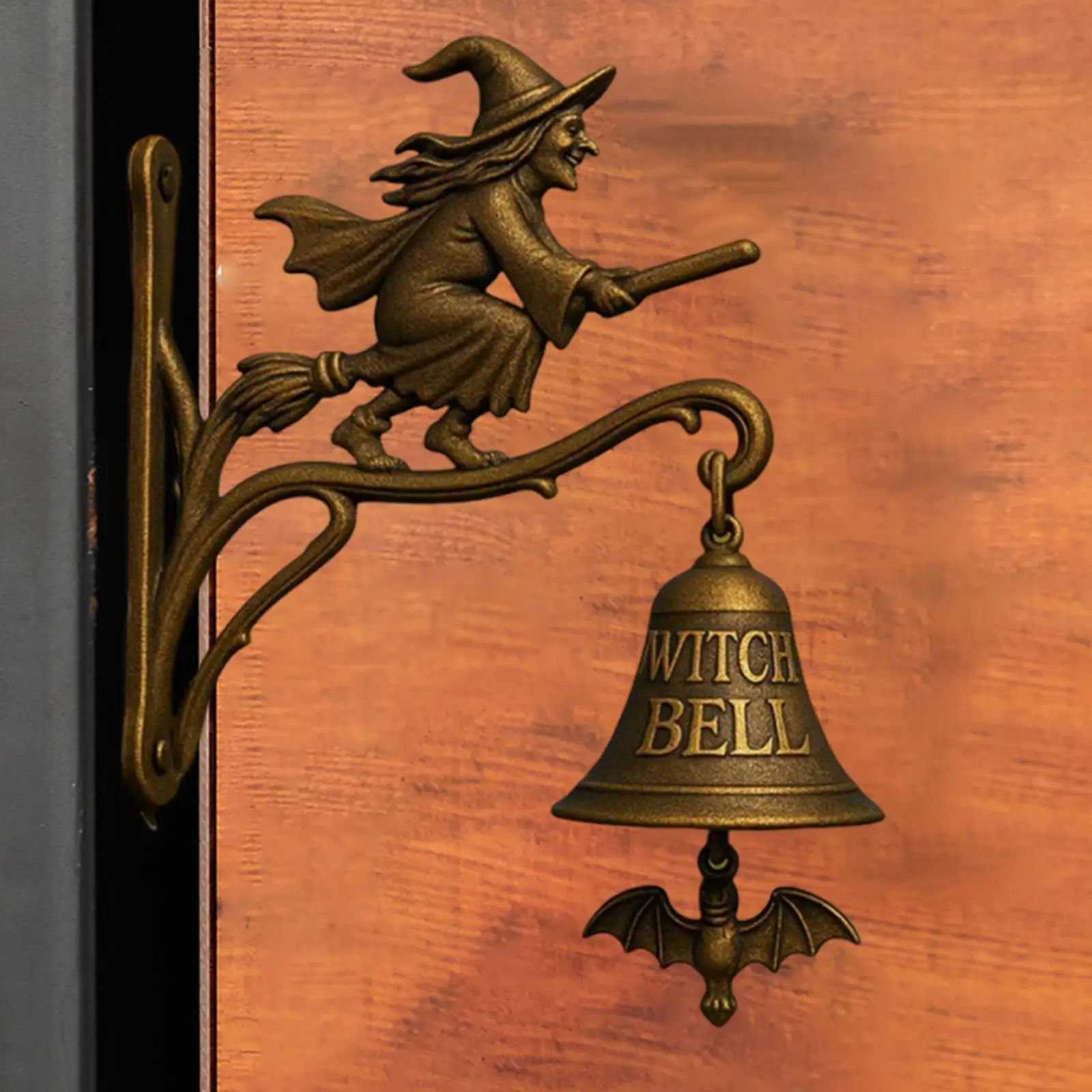 دخول جرس الباب ديكور خمر نمط هالوين الساحرة ركوب مكنسة ريفي عشاء جرس للمنزل داخلي في الهواء الطلق خارج جدار حديقة #3