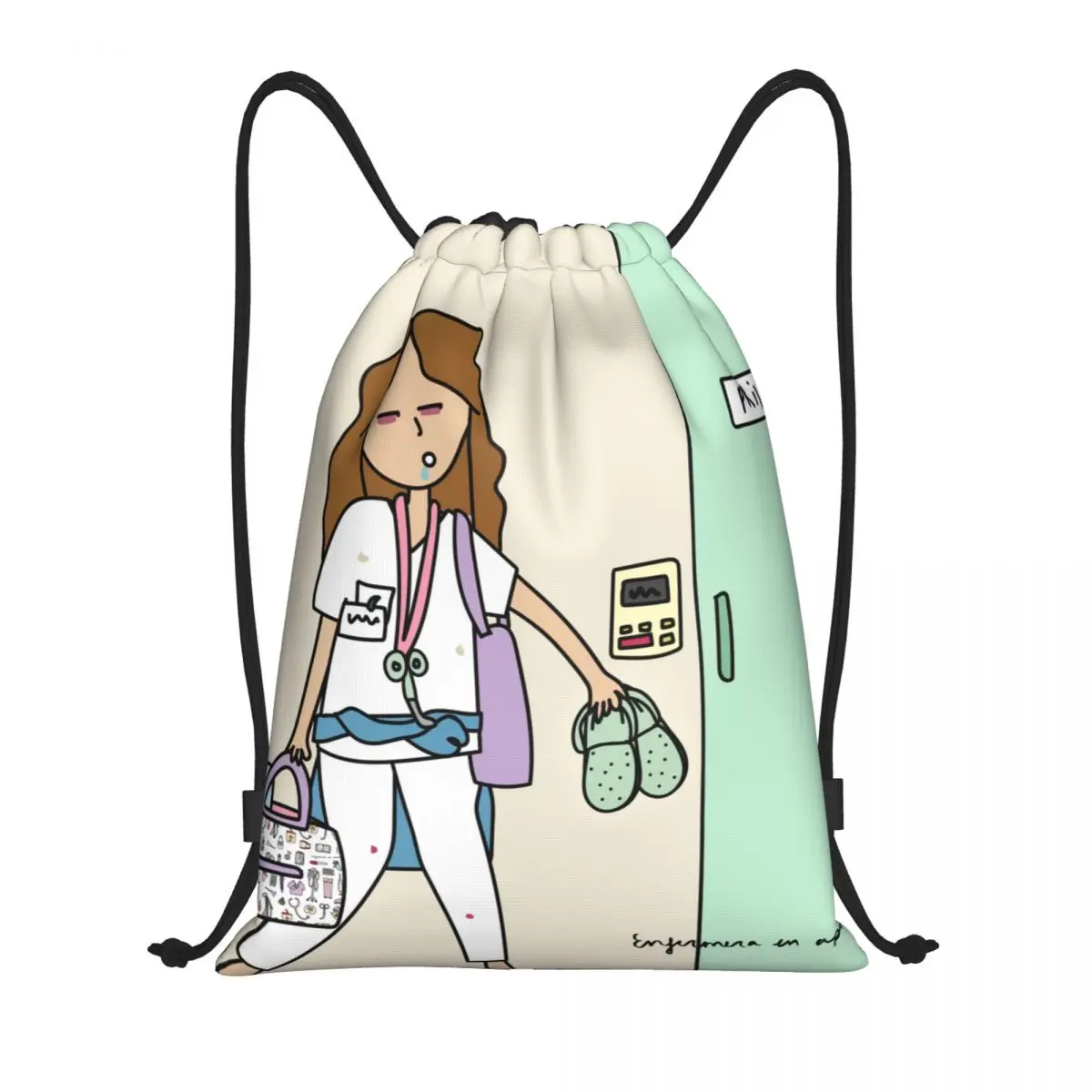 Custom Enfermera En Apuros Doctor Nurse Medical Drawstring Bags for Shopping Yoga Backpacks Women Men Sports Gym Sackpack