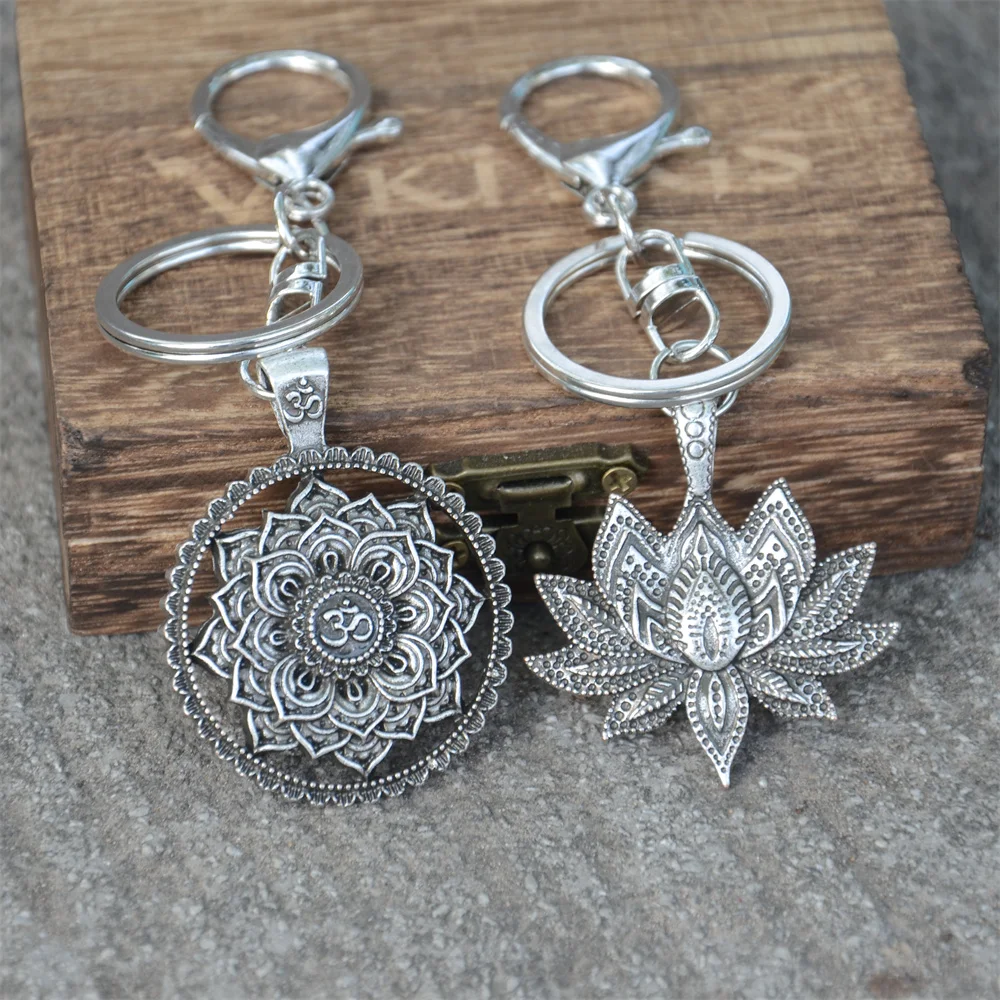 Nostalgia Mandala Yoga Keychain For Women Lotus Key Holder Accessories Buddhism Jewelry