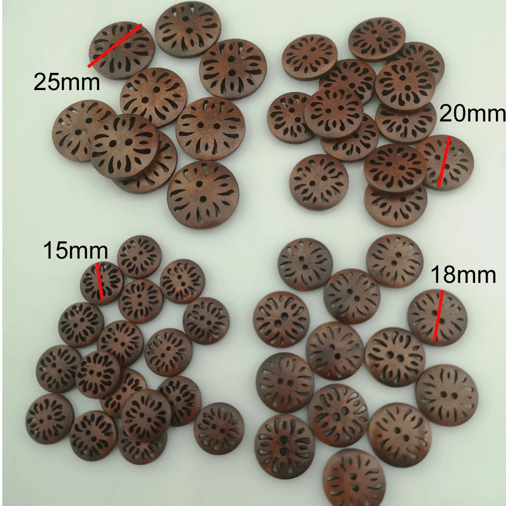 WBNVAS 30Pcs/Pack Hollow Flower Brown Wood Buttons For Garment 15MM/18MM/20MM/25MM DIY Sewing Accessories