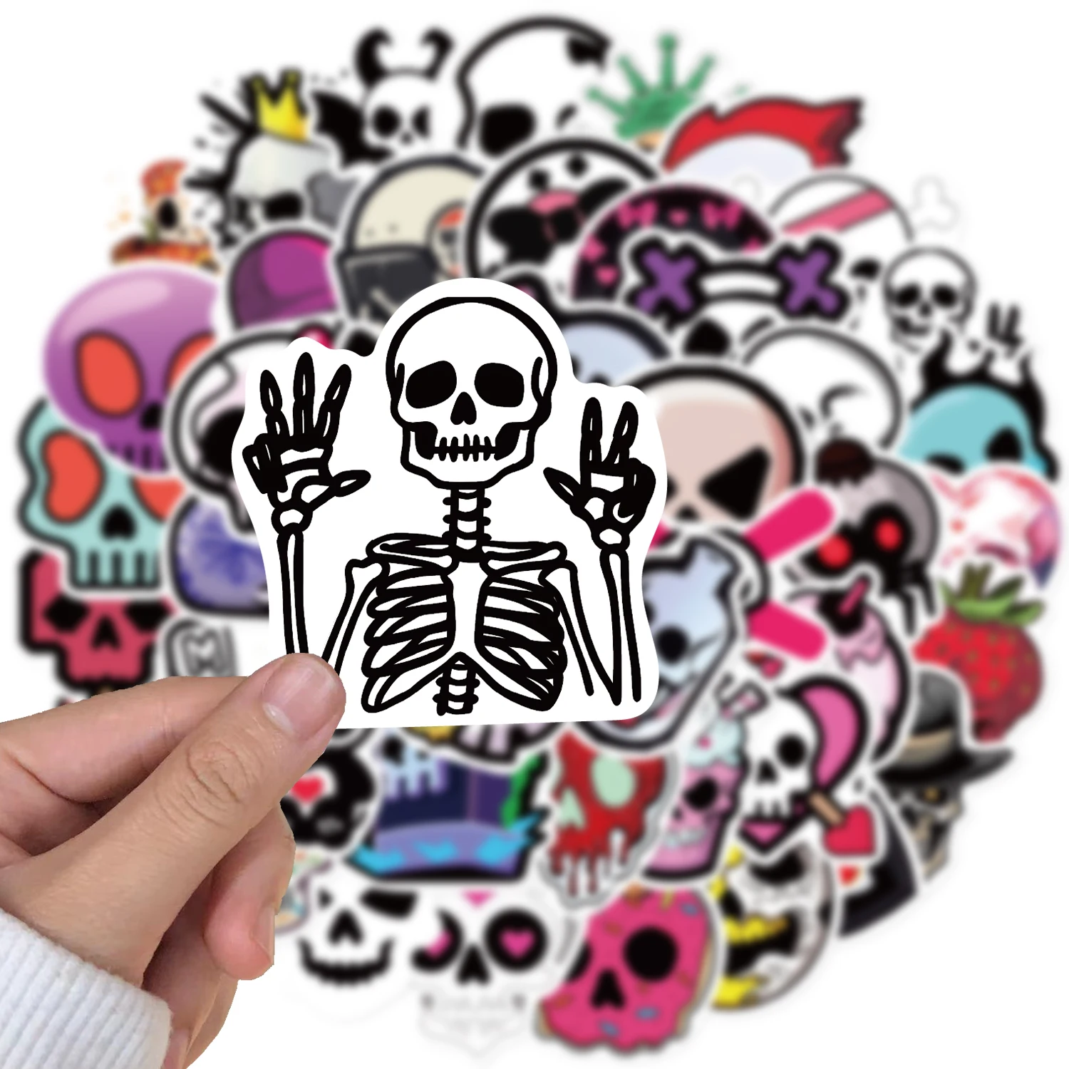 52PCS Cartoon Skull Head Stickers Handbooks Phone Cases Laptop Skateboards Luggage Waterproof Stickers