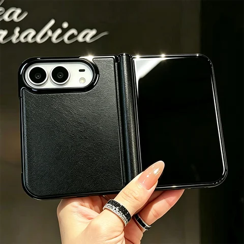 Luxury PU Leather Protective Case for iPhone 18 Duo Foldable Phone, PC Hard Shell Solid Color Anti-wear Anti-Scratch Shockproof Phone Cover