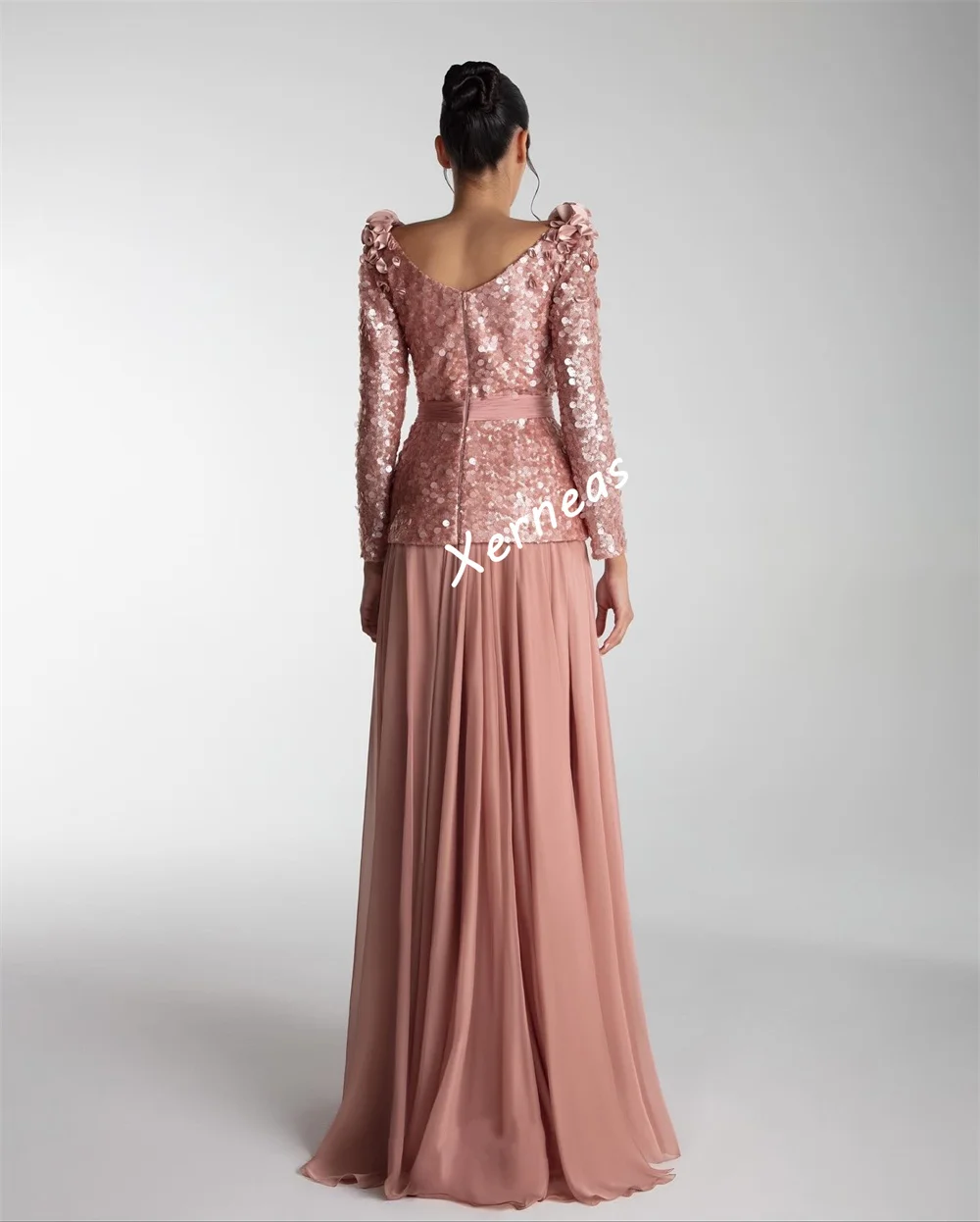 Personalizado chiffon lantejoulas plissado com decote em v a linha vestidos longos sob medida ocasião feminina luxo noite elegante festa de casamento