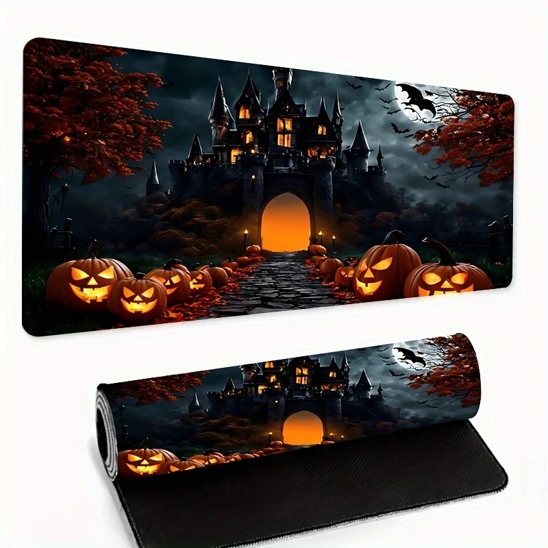 Extra Large Halloween Castle Mouse Pad Non-slip Rubber Base Durable Stitched Edges Multipurpose Desk Mat for Gaming