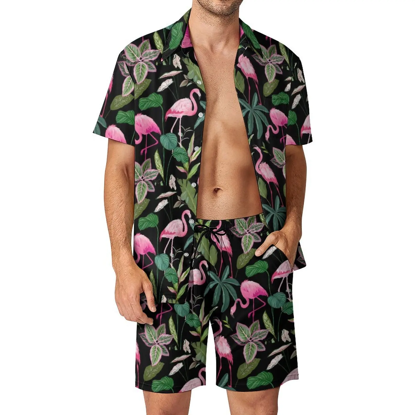 Cute The Brid Beach Men Sets Flamingo And Hibiscus Casual Shirt Set Summer Design Shorts 2 Piece Trending Suit Large Size Sets