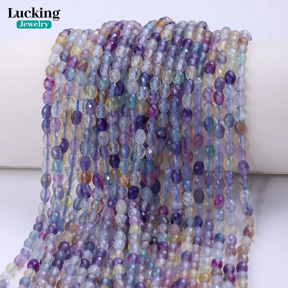 

2025 New Natural Rainbow Fluorite Rice Beads 4*5mm Small Faceted Loose Gemstone Beads for Jewelry Making Chakra DIY Bracelets