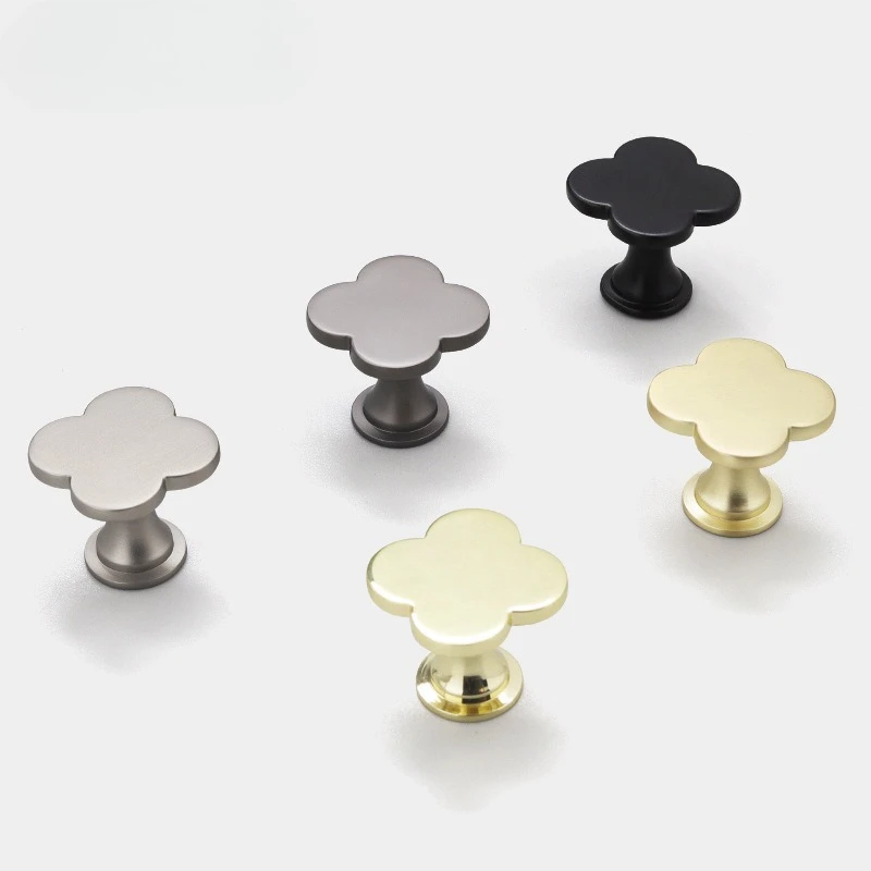 Four-leaf clover color single hole handle Nordic light luxury simple cabinet wardrobe door gold handle zinc alloy
