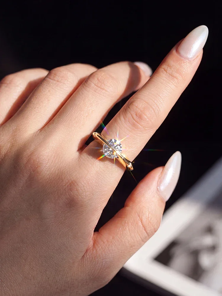 925 Sterling Silber Modischer Echter 1CT Moissanit Diamant Planeten-Umlaufring Verlobungsring für Frauen Geschenk Edler Schmuck – Detail 4