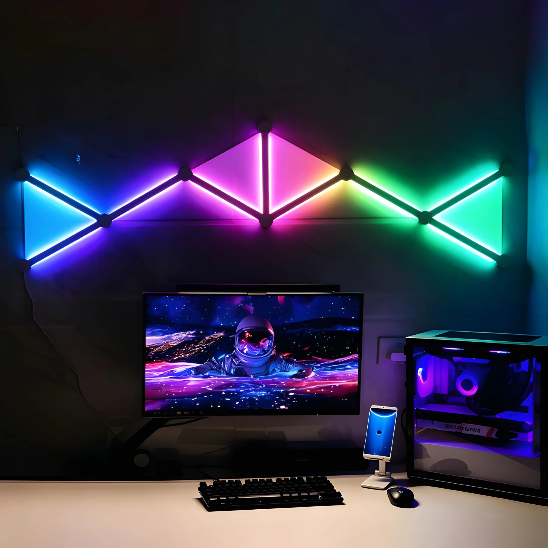 Smart RGB LED Wall Light Bar Music Sync Voice Control APP 16 Million Colors for Gaming Room with 9 Piece Modular Splicing