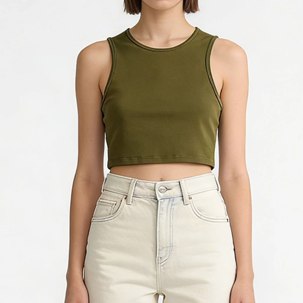 Women Pure Color Sleeveless Vest Regular Length Elastic Base Shirt For Spring Summer Autumn Winter Daily Home Club Wear Top