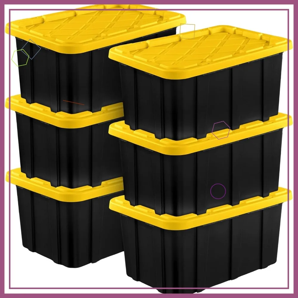 

6-Pack Heavy-Duty Plastic Storage Bins with Lids, 17 Gallon Stackable Organizers for Closet, Bathroom & Office