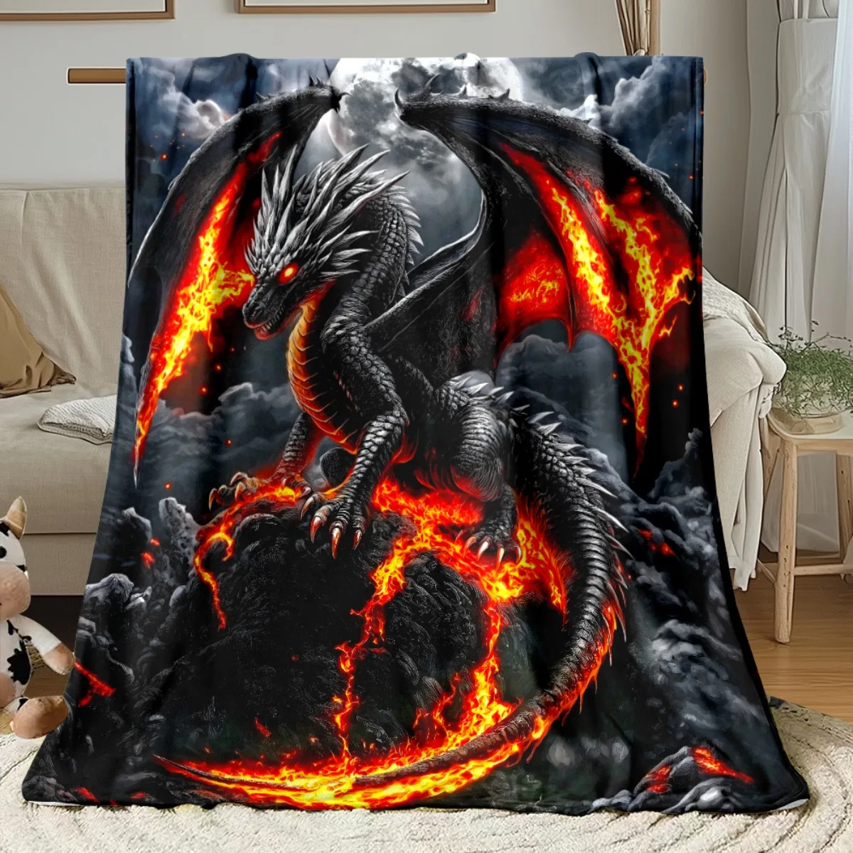 Epic Dragon Throw Blanket Flannel Fleece Cozy Decor for Couch Bed Fantasy Art King Monster Print Winter Home Gift Keepsake Plush