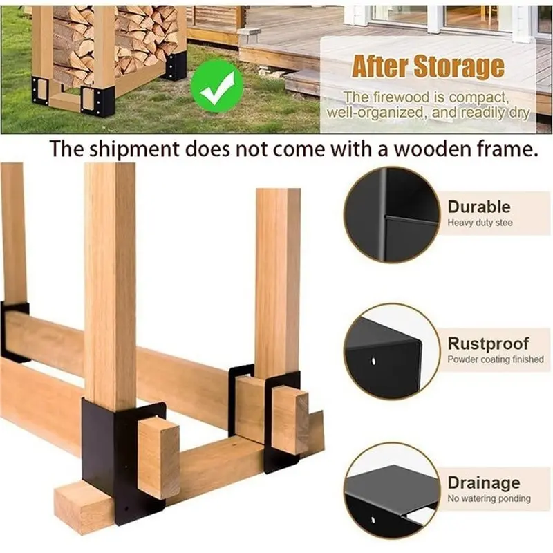 B50C 4-Pack Firewood Log Storage Rack Bracket, Indoor/Outdoor Heavy Duty Powder-Coated Holder, Fireplace Wood Storage, Log Holde