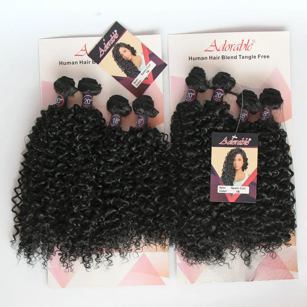 Adorable Natural Color Water Wave Hair Extensions For Black Woman,Small Kinky Curly Synthetic Hair Bundle Spain Curl 4pcs 18\